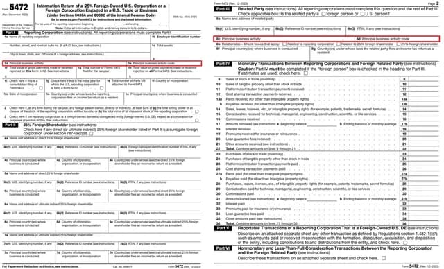 actividad llc form 5472