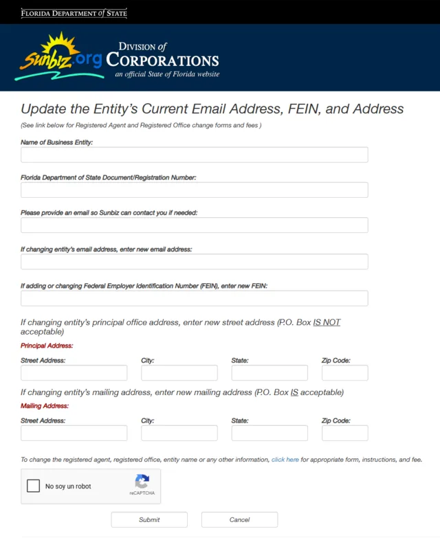 actualizar direccion llc florida