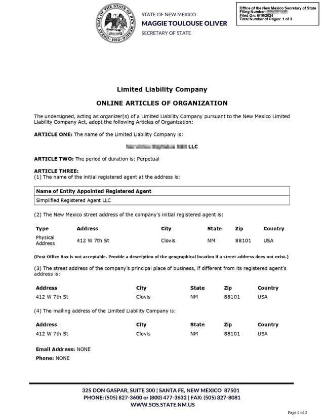 articulos de organizacion new mexico