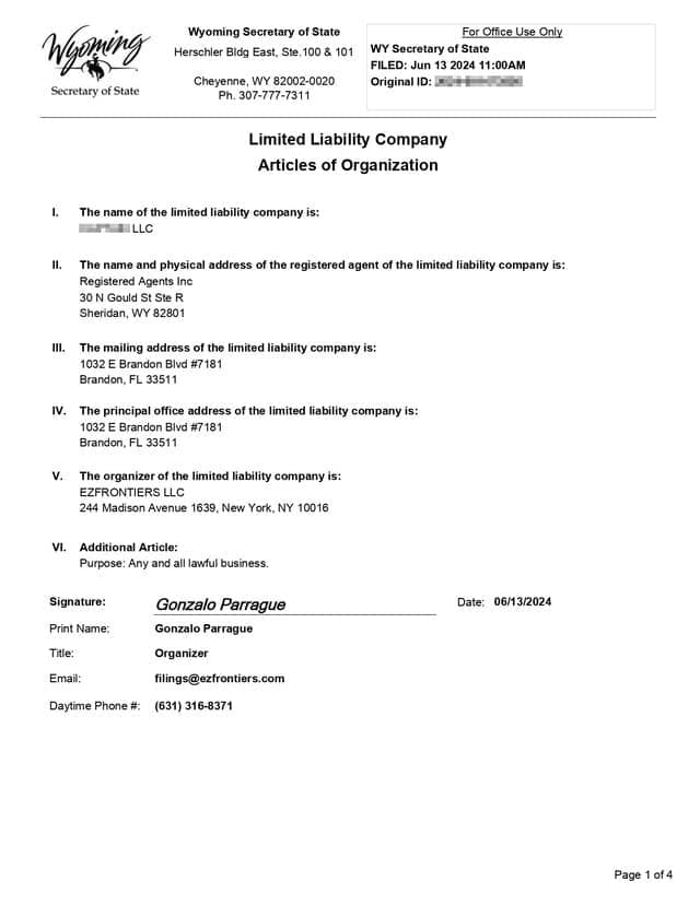 articulos de organizacion wyoming