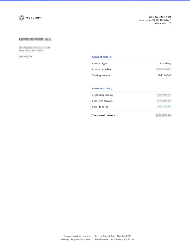 bank statement llc mercury