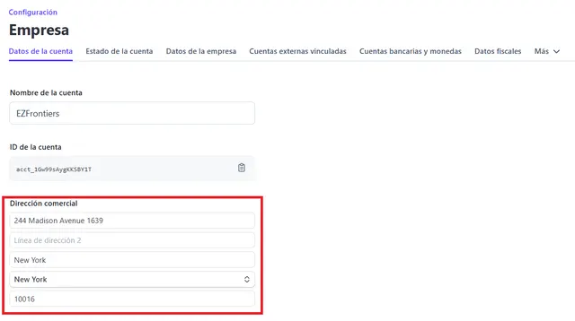 cambiar direccion llc en stripe paso 3