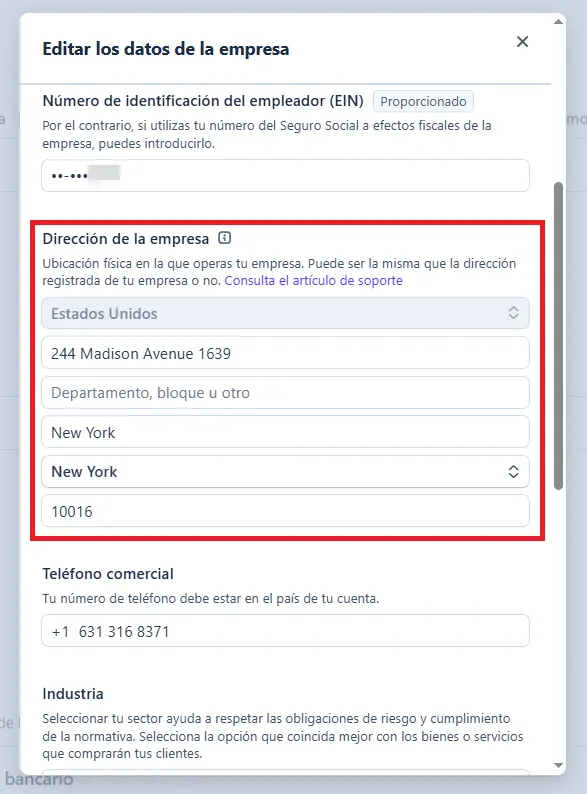 cambiar direccion llc en stripe paso 5