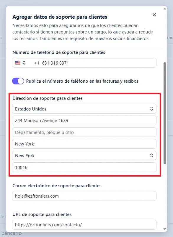 cambiar direccion llc en stripe paso 6