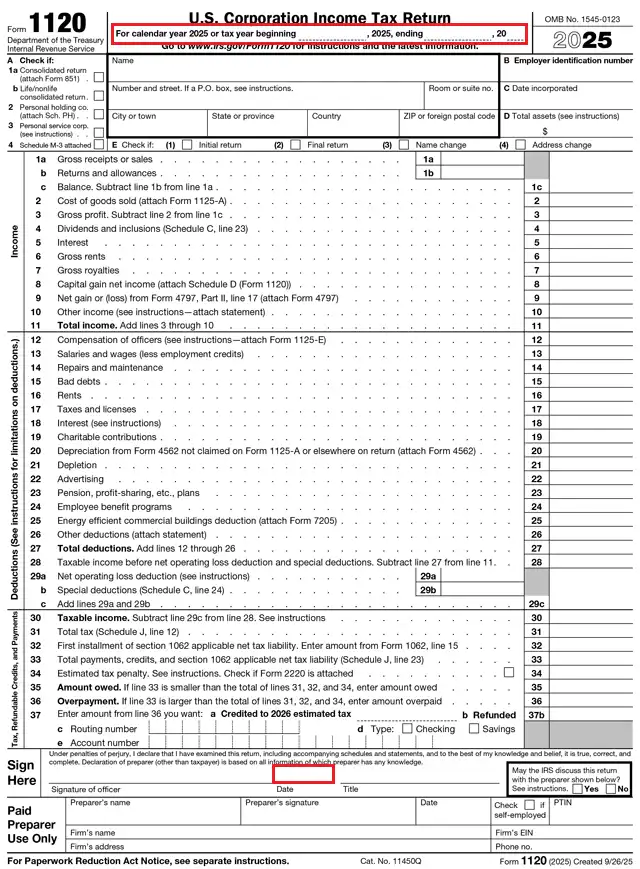 campos fecha formulario 1120 irs
