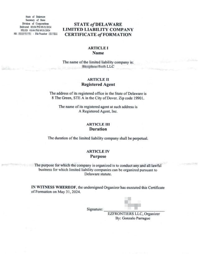 certificado de formacion delaware