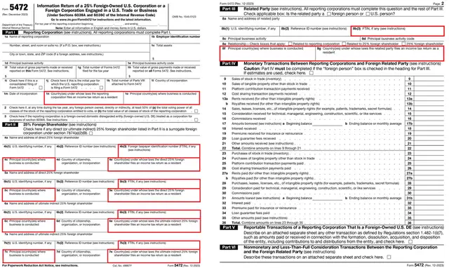 datos extranjeros formulario 5472 irs