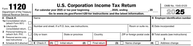 declaracion inicial final form 1120 irs