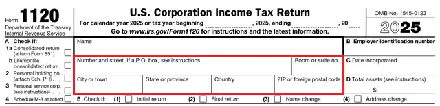 direccion llc form 1120 irs