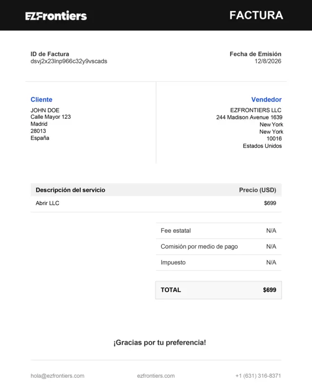 ejemplo factura llc