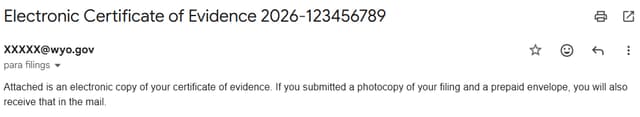 email certificate of evidence wyoming