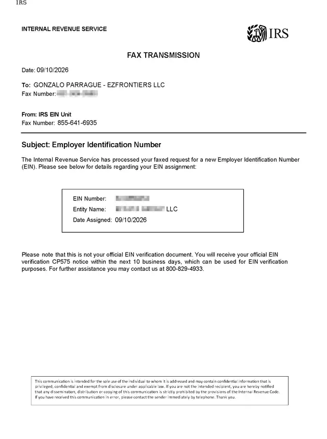 fax irs ein