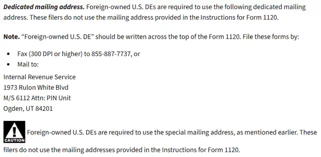 fax irs llc foreign owned disregarded entity