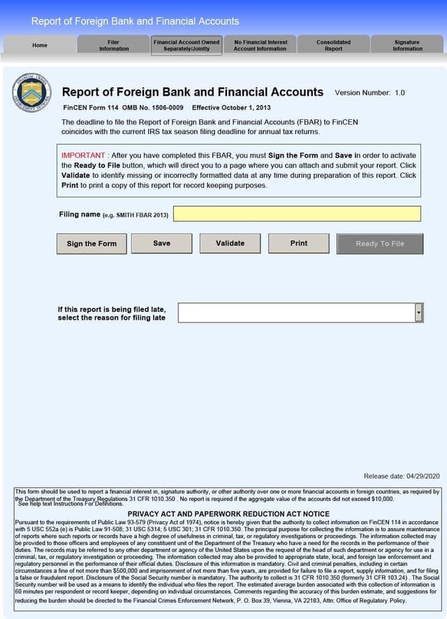 fbar formulario 114 fincen llc
