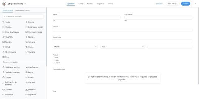 formidable forms stripe