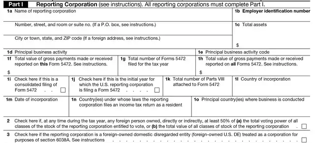 formulario 5472 parte i