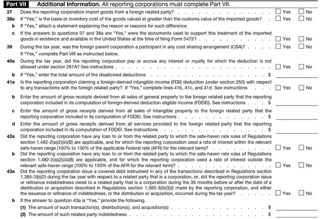 formulario 5472 parte vii