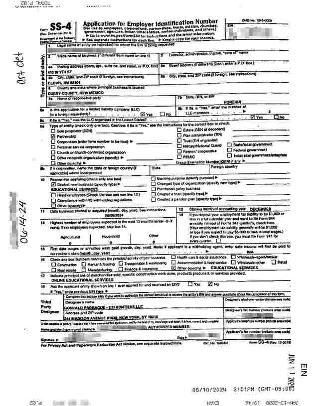 formulario ss4 con ein