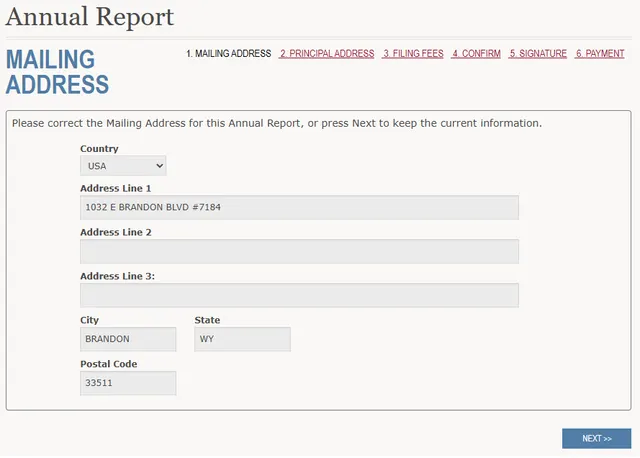 mailing address reporte anual wyoming