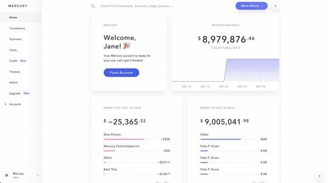 mercury bank dashboard