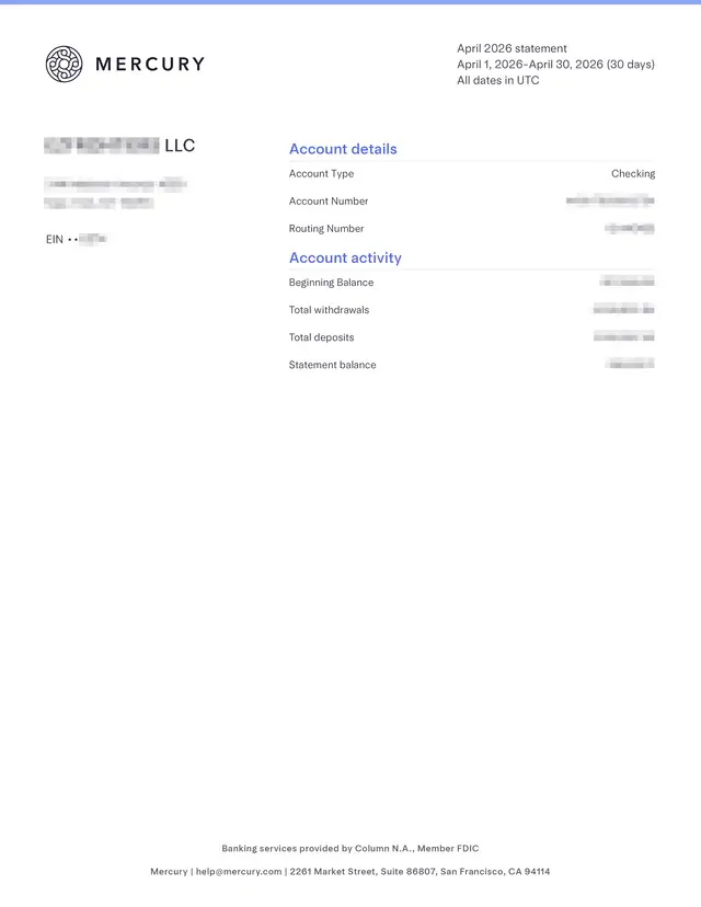 mercury bank statement llc