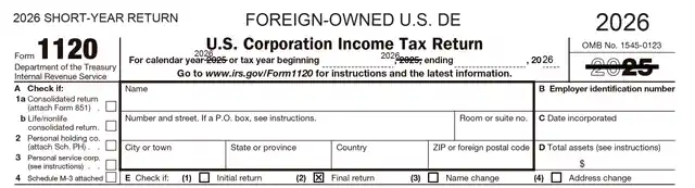 short year return form 1120 pro forma