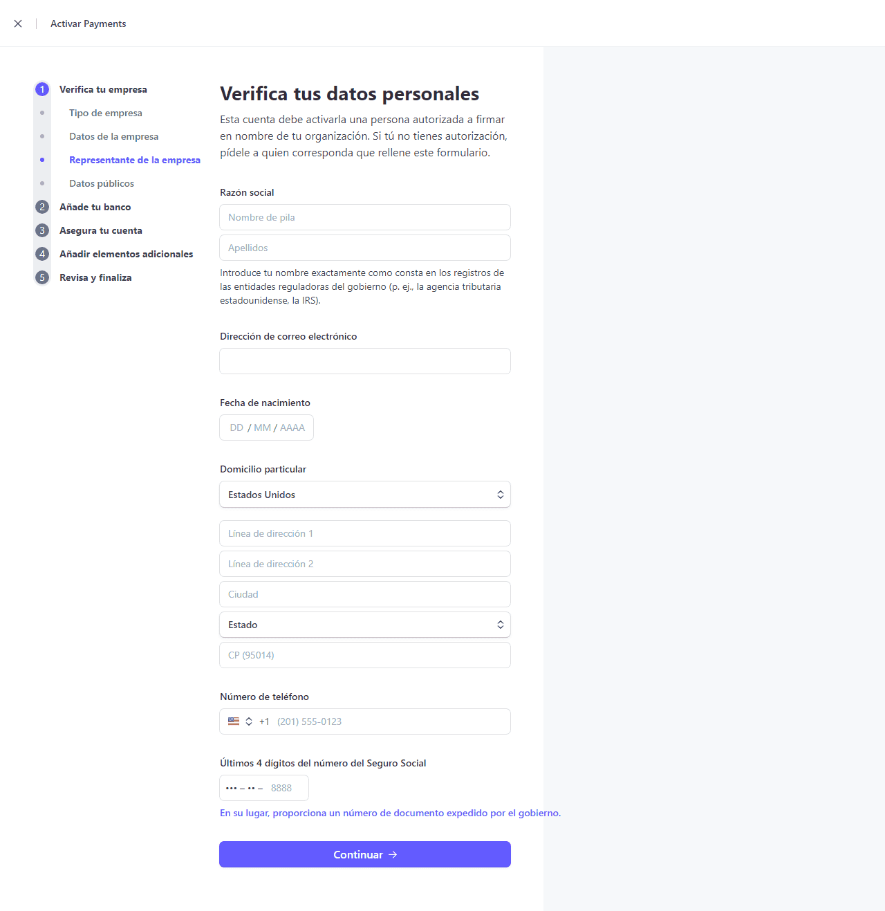 como abrir una cuenta en stripe paso 1 c