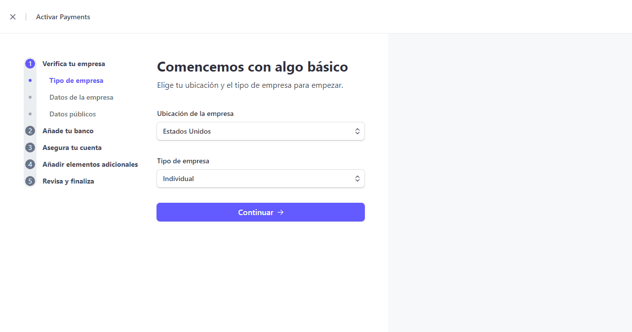 como abrir una cuenta en stripe paso 1