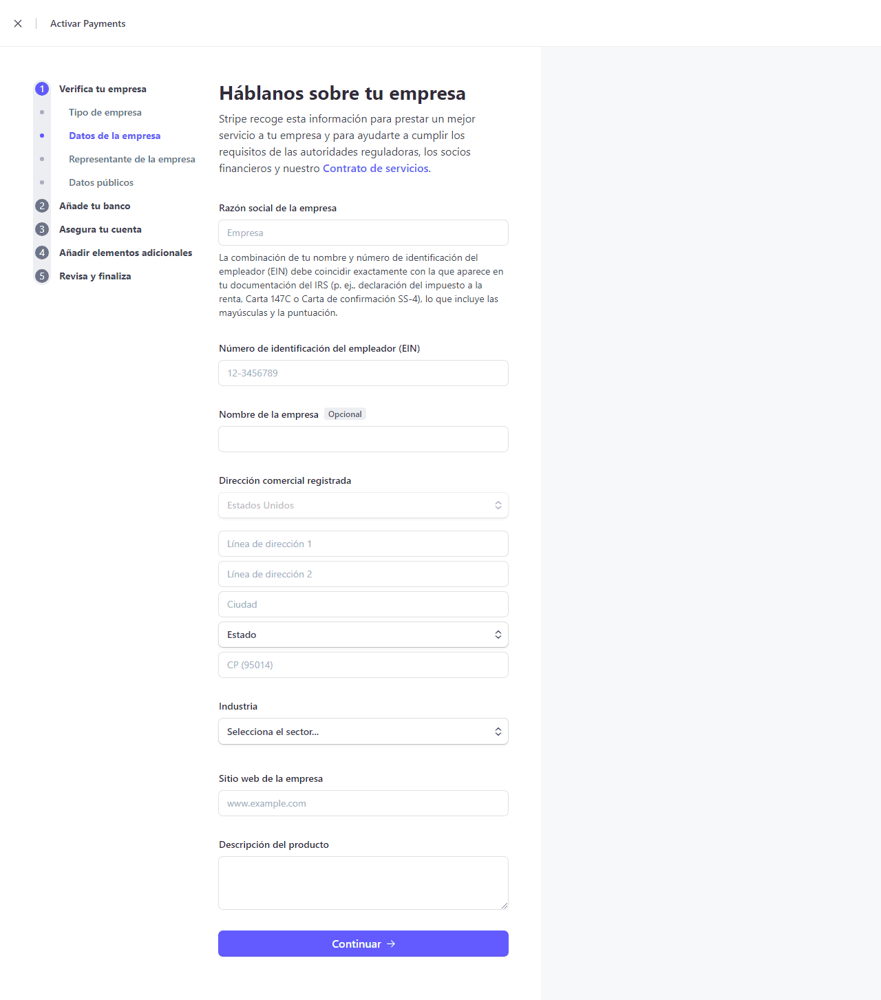 como abrir una cuenta en stripe paso 1b