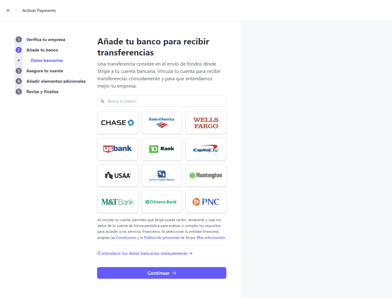 como abrir una cuenta en stripe paso 2